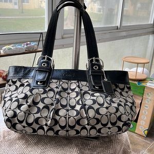 Coach Black and Cream Signature Tote